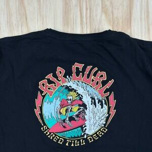 Rip Curl T-shirt Men L Black Graphic Print Logo Surf Skate Worn Double Sided